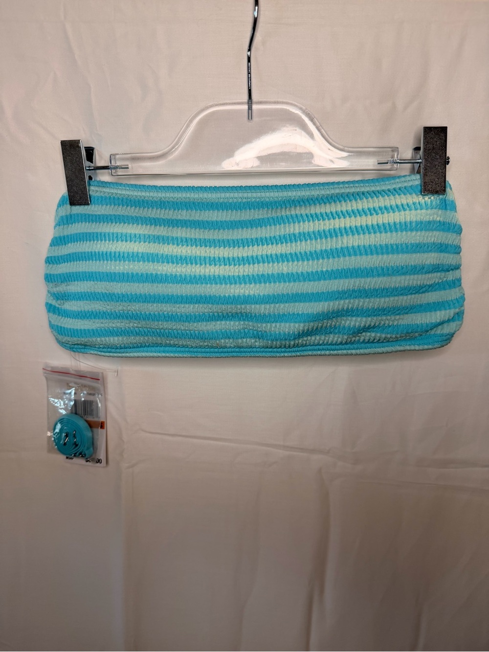 MICHAEL Michael Kors Aqua and Light Blue Striped Bandeau Bikini Top